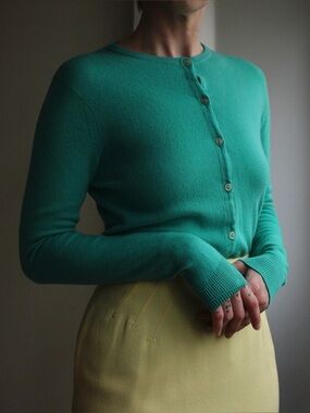 1950-60's Ballantyne of Peebles Teal Cashmere Knit Cardigan